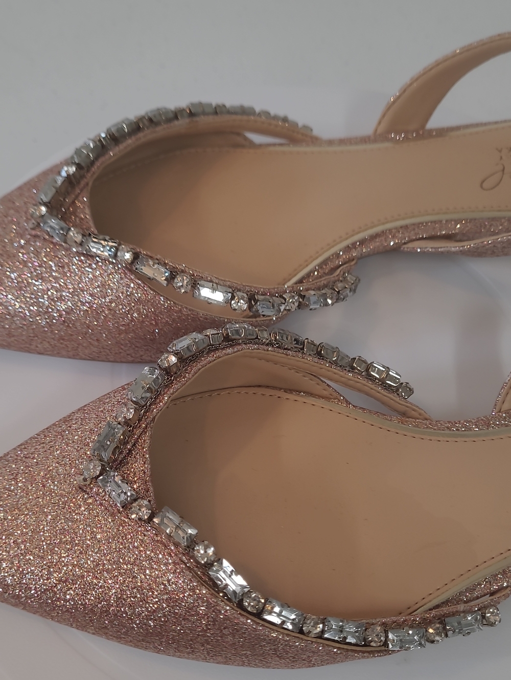 Badgley Mischka Jewel & Crystal Pointed Slingback Flats - Rose Gold Sz 7.5 - Picture 4 of 9